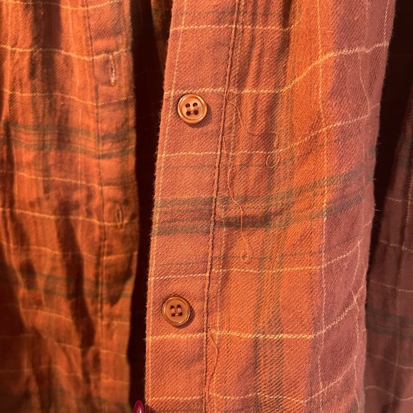 Max Studio Rust Plaid Ruffle Yoke Button-Up Blouse - Picture 8 of 16